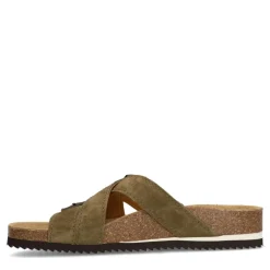 Manfield Groene suède slippers^Heren Slippers & Sandalen