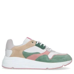 Manfield Groene suède sneakers met pasteltinten^DAMES Sneakers