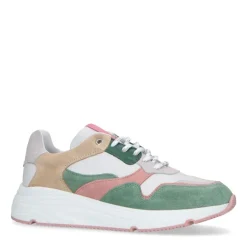 Manfield Groene suède sneakers met pasteltinten^DAMES Sneakers