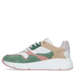 Manfield Groene suède sneakers met pasteltinten^DAMES Sneakers