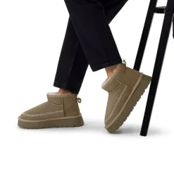 Manfield Groene suède snowboots^DAMES Enkellaarsjes