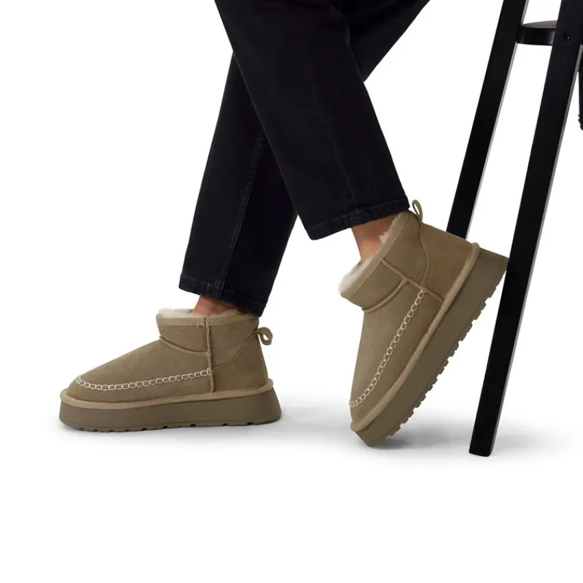 Manfield Groene suède snowboots^DAMES Enkellaarsjes