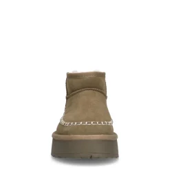 Manfield Groene suède snowboots^DAMES Enkellaarsjes