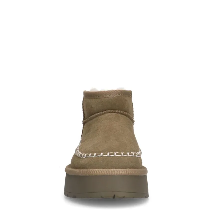 Manfield Groene suède snowboots^DAMES Enkellaarsjes