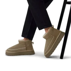 Manfield Groene suède snowboots^DAMES Enkellaarsjes