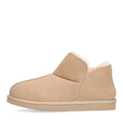 Manfield Hoge beige pantoffels met wollen voering^DAMES Pantoffels
