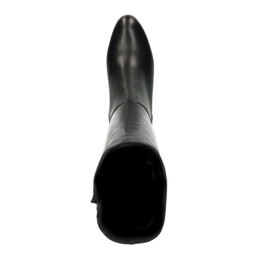 Manfield Hoge zwarte leren laarzen met ruime schacht^DAMES Laarzen