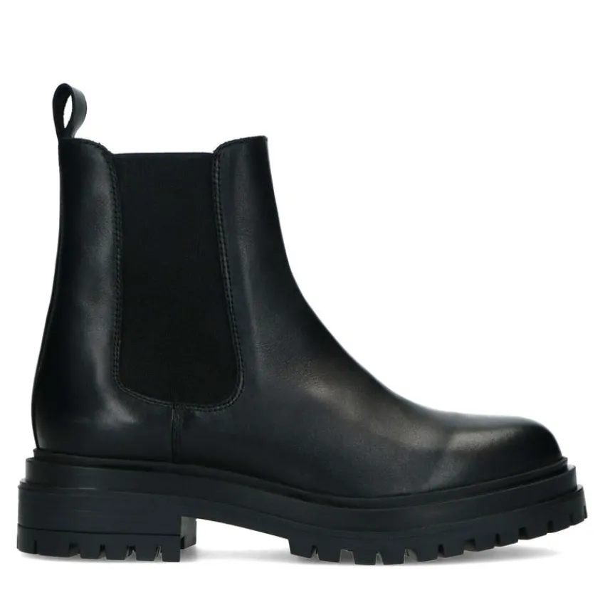 Manfield Korte zwarte leren chelsea boots^DAMES Enkellaarsjes