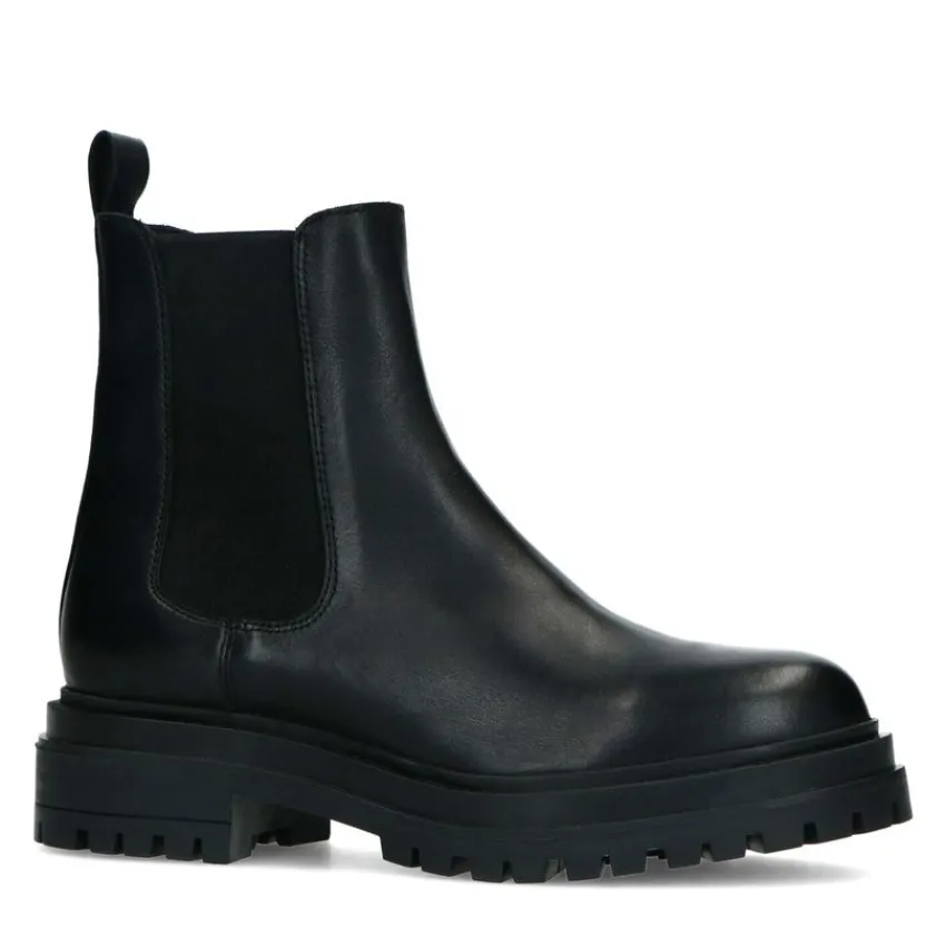 Manfield Korte zwarte leren chelsea boots^DAMES Enkellaarsjes