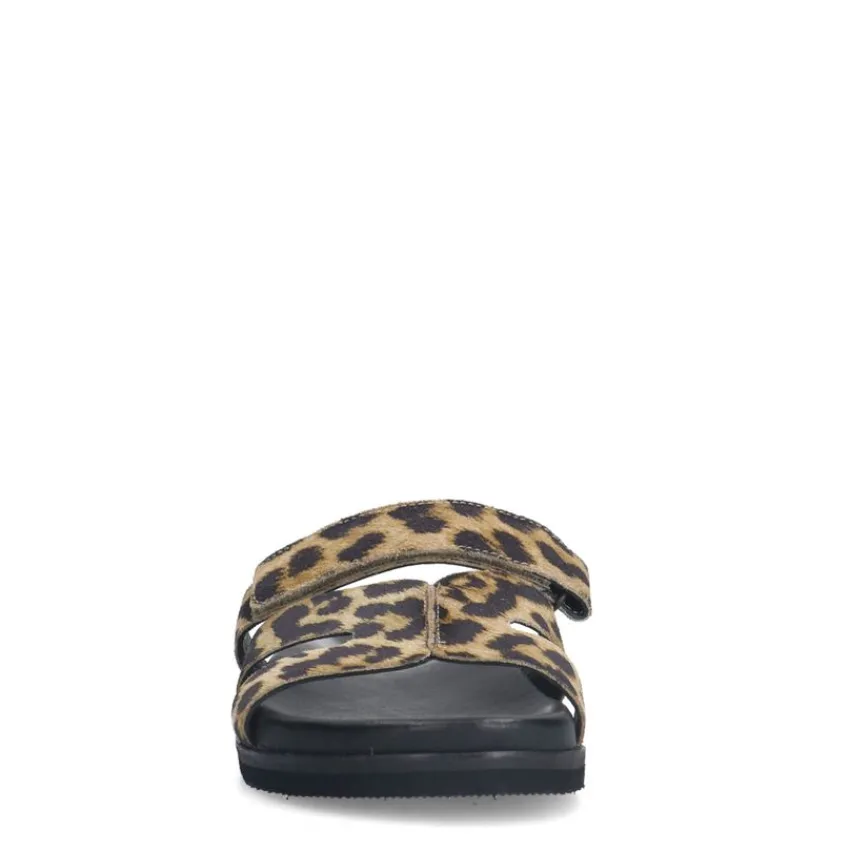 Manfield Leopard slippers met bandje^DAMES Slippers