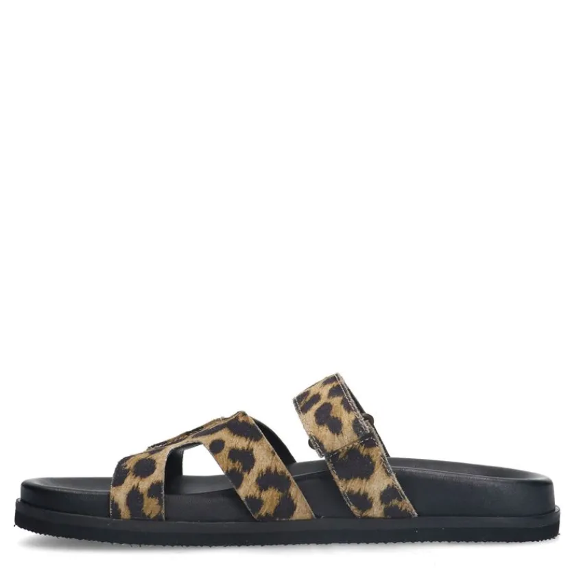 Manfield Leopard slippers met bandje^DAMES Slippers