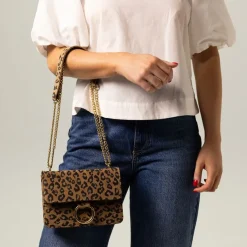 Manfield Leopard suède schoudertas^ Schoudertassen