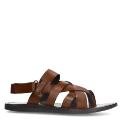 Manfield Leren gevlochten cognac slippers^Heren Slippers & Sandalen