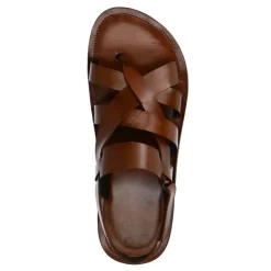 Manfield Leren gevlochten cognac slippers^Heren Slippers & Sandalen