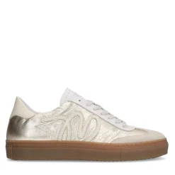 Manfield Leren gouden sneakers met suède details^DAMES Sneakers
