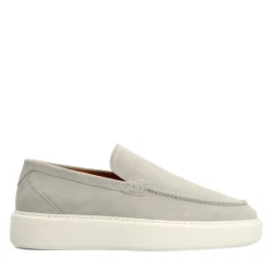 Manfield Licht grijze suède loafers^Heren Loafers