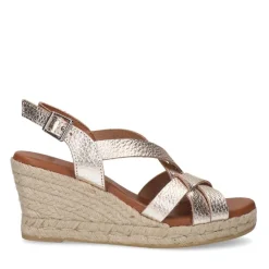 Manfield Metallic gouden leren sleehakken^DAMES Espadrilles|Sandalen