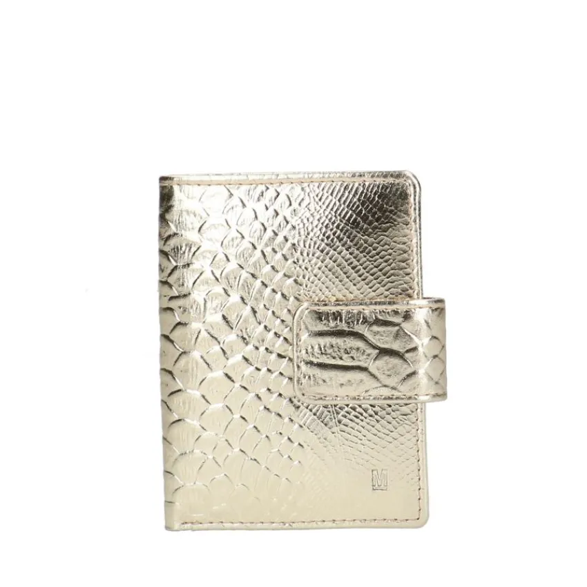 Manfield Metallic goudkleurige leren portemonnee met crocoprint^ Portemonnees