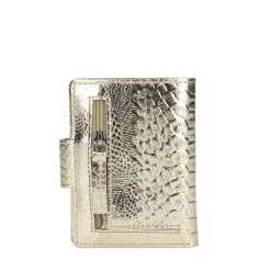 Manfield Metallic goudkleurige leren portemonnee met crocoprint^ Portemonnees
