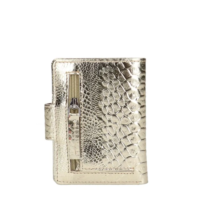 Manfield Metallic goudkleurige leren portemonnee met crocoprint^ Portemonnees