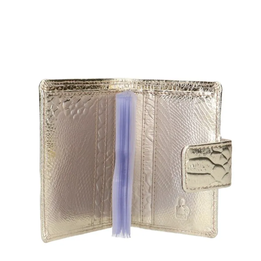 Manfield Metallic goudkleurige leren portemonnee met crocoprint^ Portemonnees