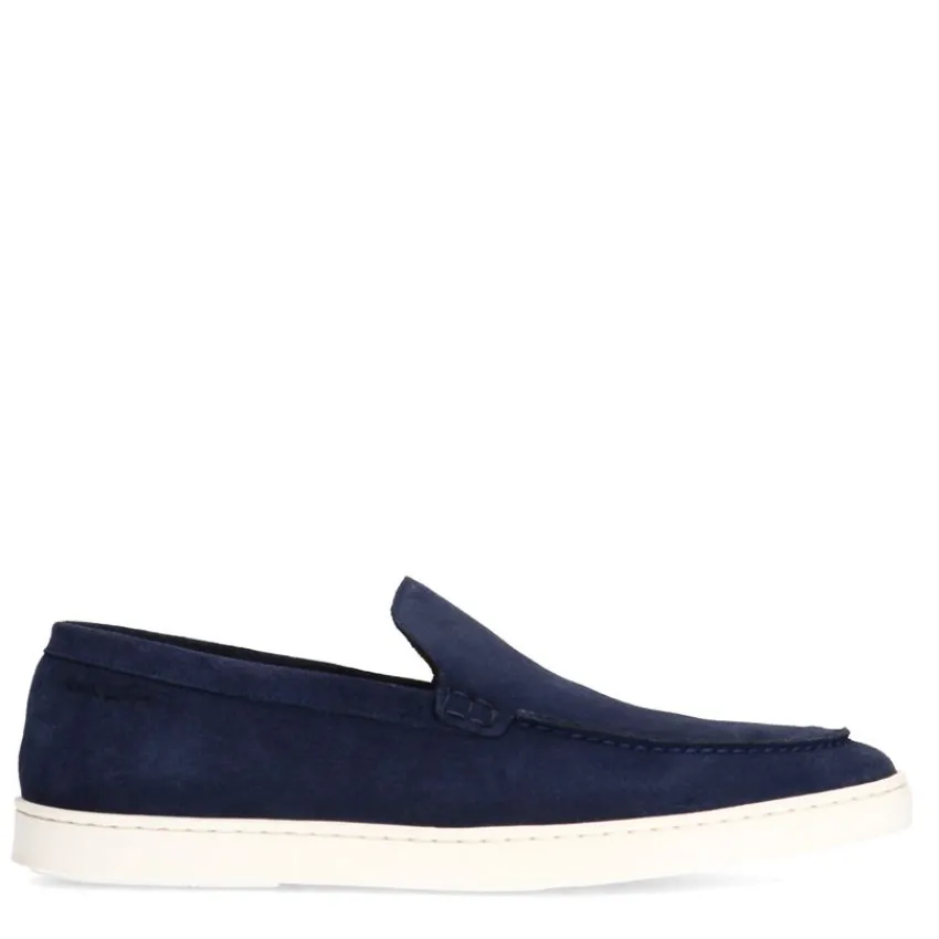 Van Lier Navy blauwe suède loafers^Heren Loafers