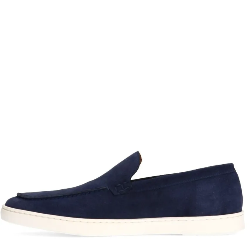 Van Lier Navy blauwe suède loafers^Heren Loafers