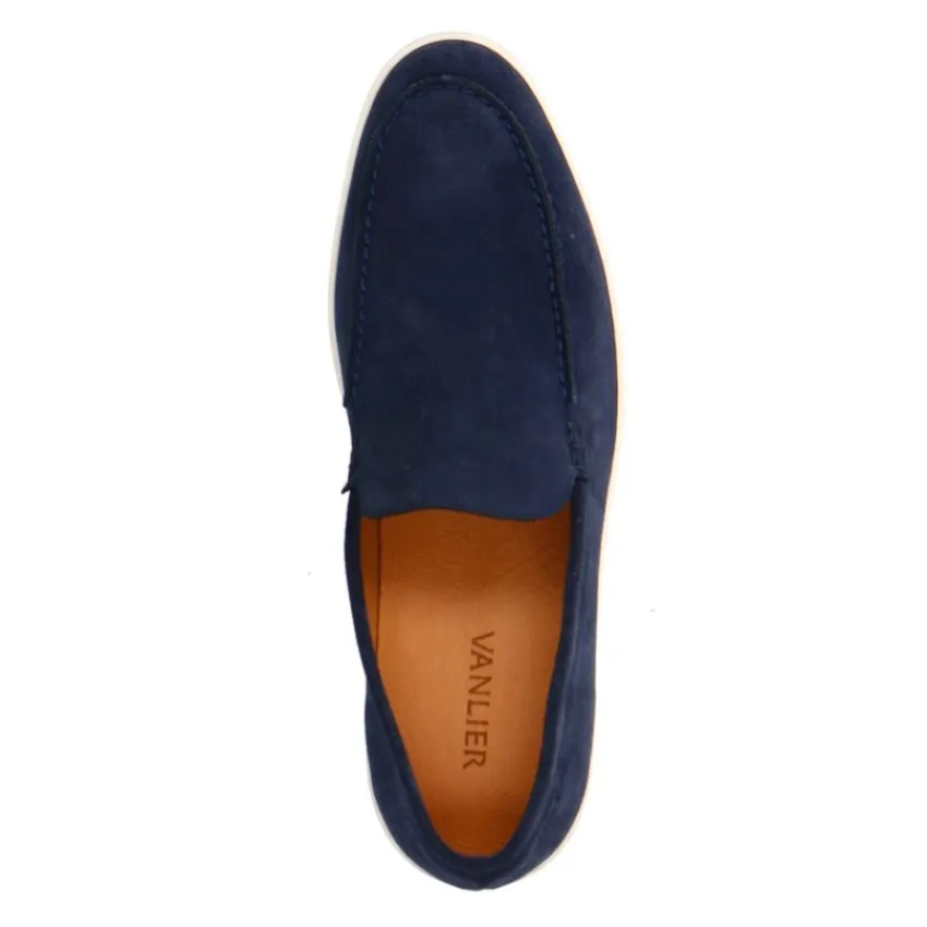 Van Lier Navy blauwe suède loafers^Heren Loafers