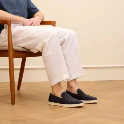 Van Lier Navy blauwe suède loafers^Heren Loafers