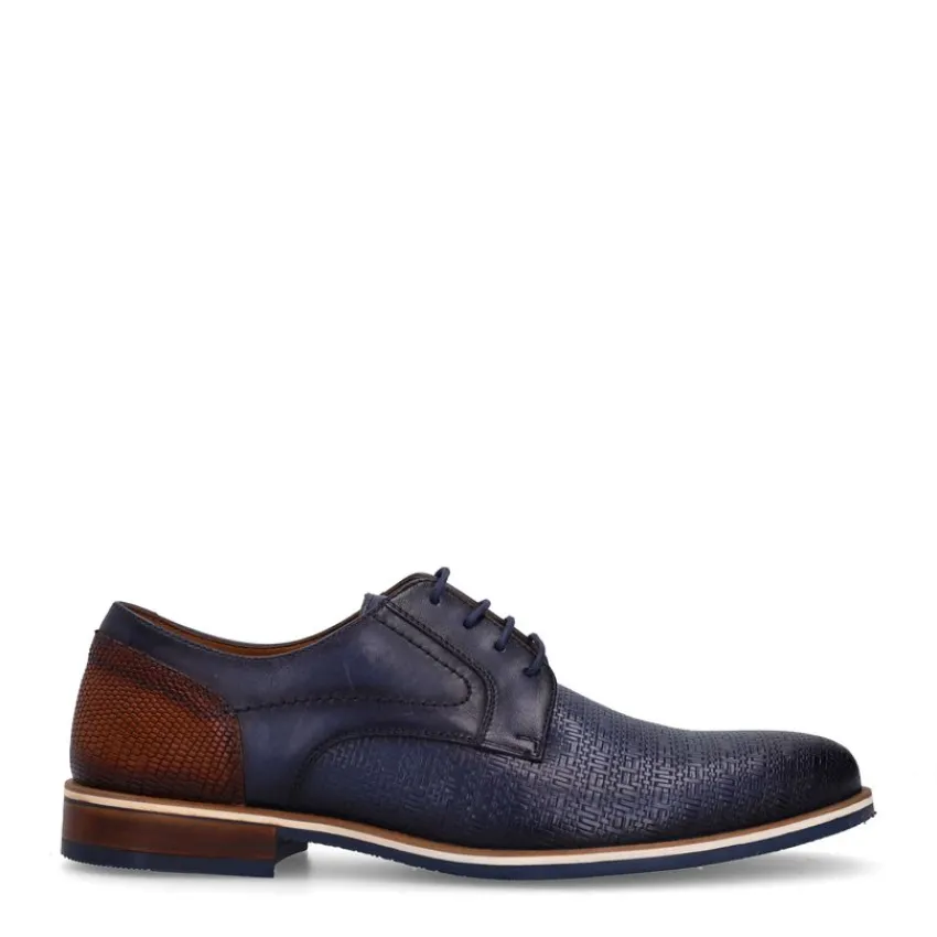 Manfield Navy leren veterschoenen^Heren Veterschoenen