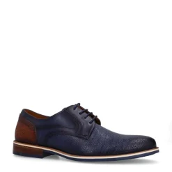 Manfield Navy leren veterschoenen^Heren Veterschoenen