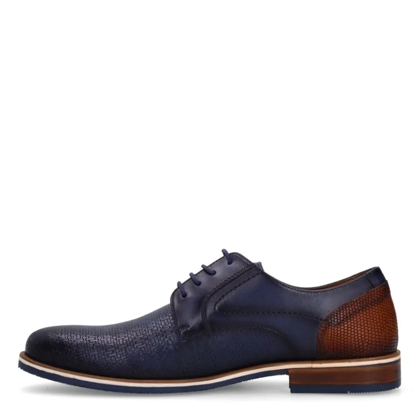 Manfield Navy leren veterschoenen^Heren Veterschoenen