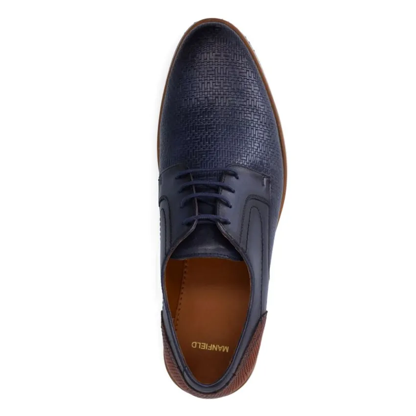 Manfield Navy leren veterschoenen^Heren Veterschoenen