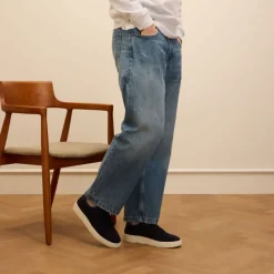 Manfield Navy suède sneakers^Heren Sneakers