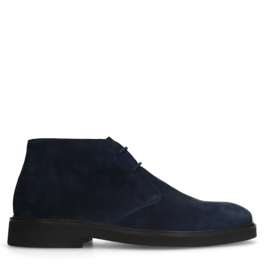 Manfield Navy suède veterboots^Heren Boots