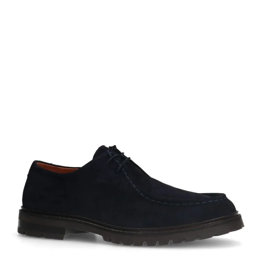 Manfield Navy suède veterschoenen^Heren Veterschoenen