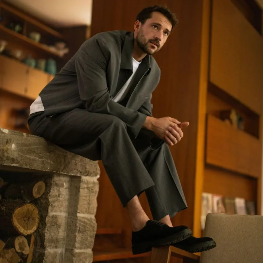 Manfield Navy suède veterschoenen^Heren Veterschoenen