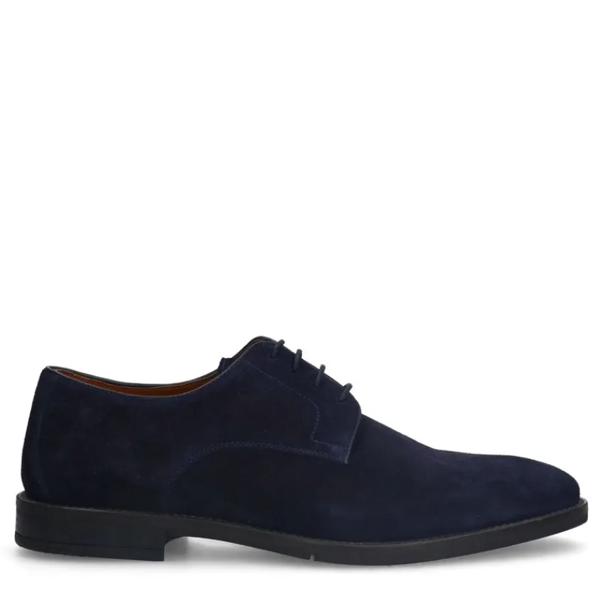 Manfield Navy suède veterschoenen^Heren Veterschoenen