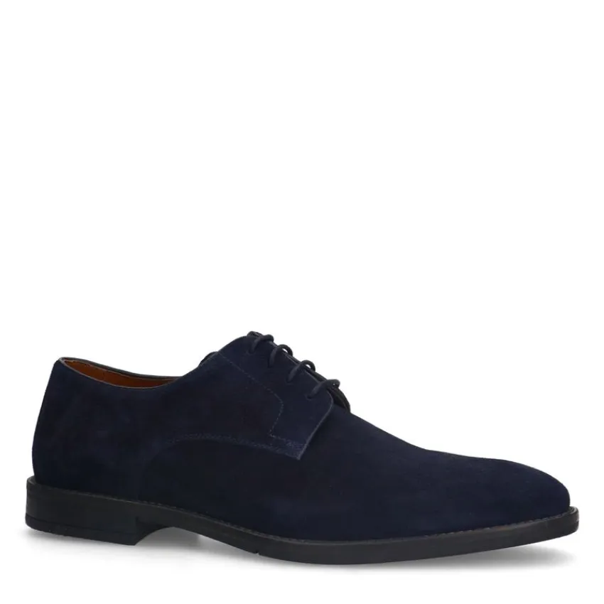 Manfield Navy suède veterschoenen^Heren Veterschoenen