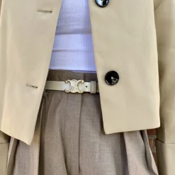 Manfield Off white leren riem^ Riemen