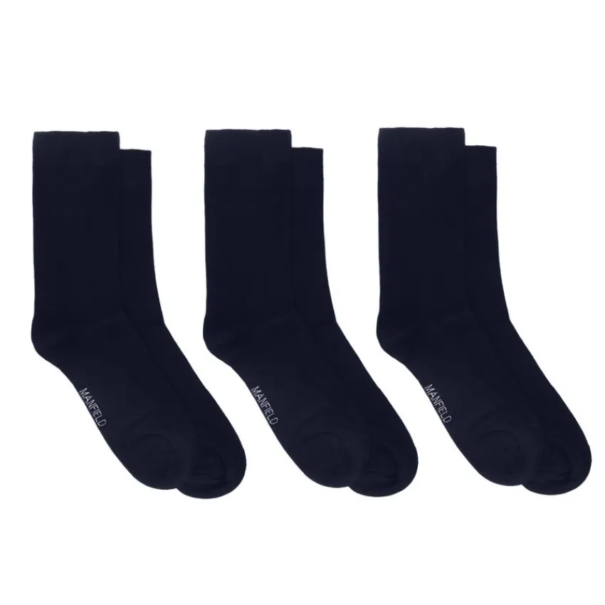 Manfield 3-pack donkerblauwe bamboe sokken^ Sokken