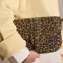 Manfield Panter suède schoudertas met strik^ Schoudertassen