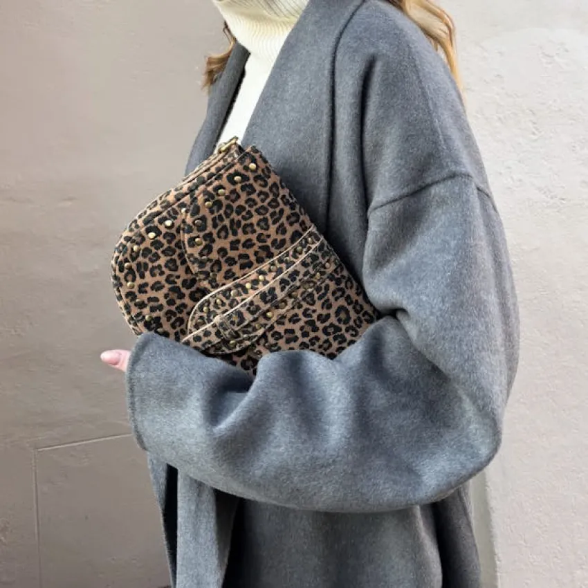 Manfield Panter suède schoudertas met strik^ Schoudertassen