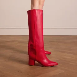 Manfield Rode hoge leren laarzen met hak^DAMES Laarzen