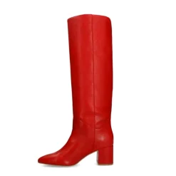 Manfield Rode hoge leren laarzen met hak^DAMES Laarzen
