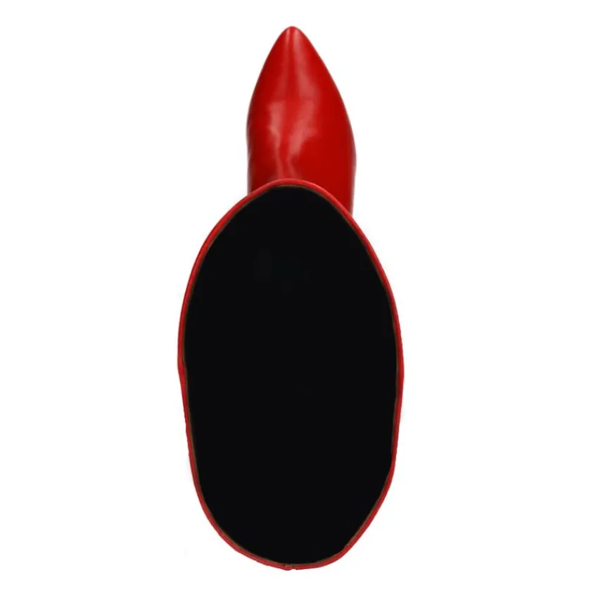 Manfield Rode hoge leren laarzen met hak^DAMES Laarzen