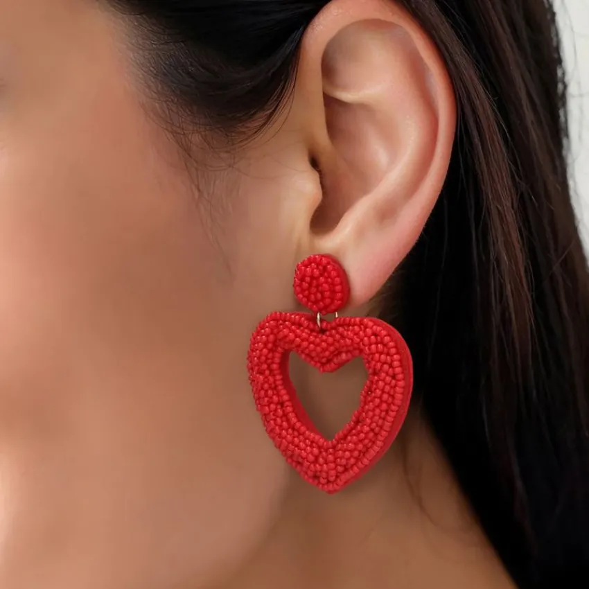 Manfield Rode kralen hartjes oorbellen^ Sieraden