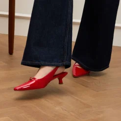 Manfield Rode lak slingbacks^DAMES Pumps|Slingbacks