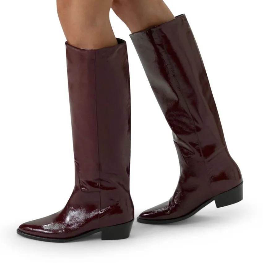 Manfield Rode lakleren hoge laarzen^DAMES Laarzen