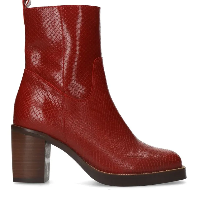 Manfield Rode leren enkellaarsjes met hak^DAMES Enkellaarsjes